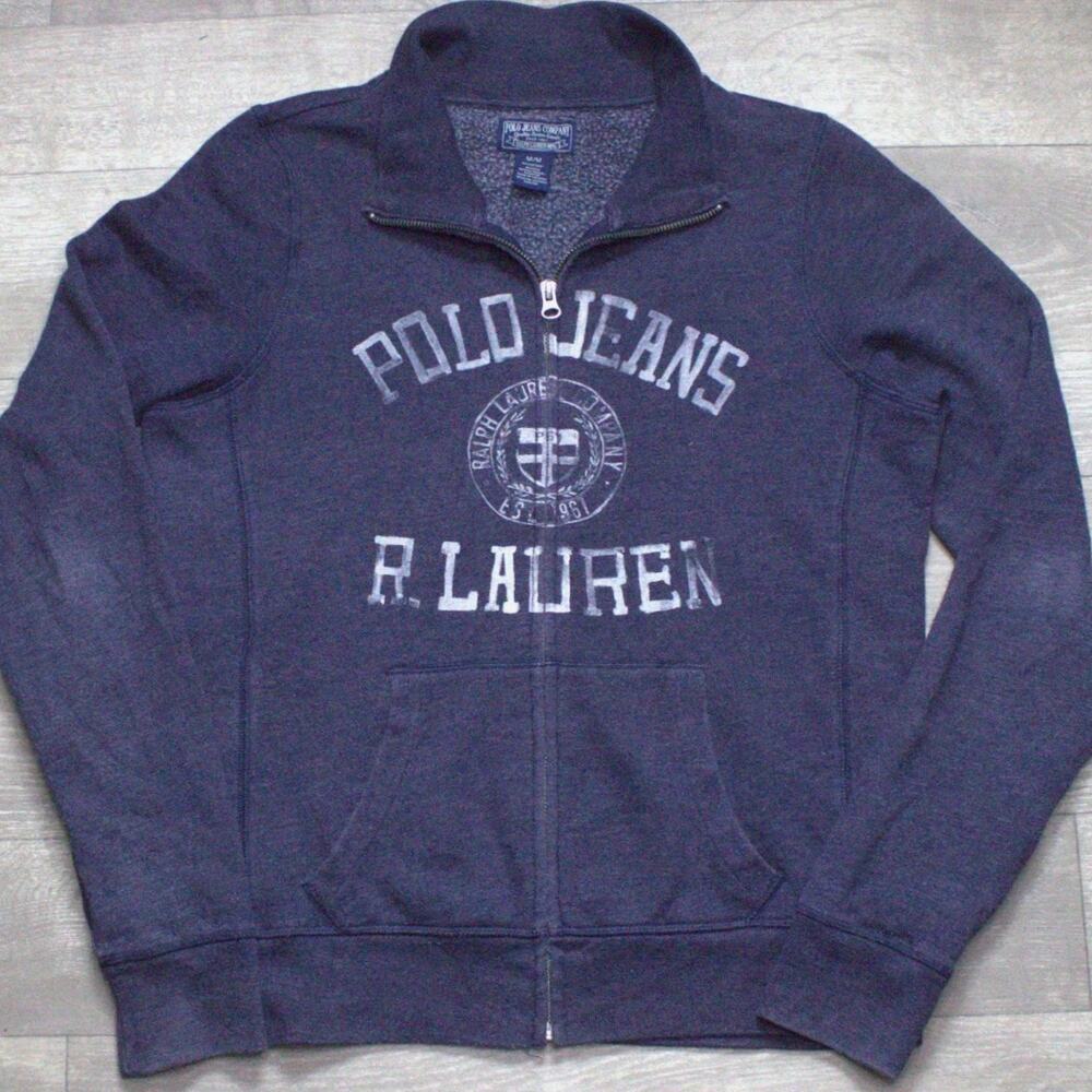 Polo Jeans Company Ralph Lauren Sz M Full Zip Sweatshirt Jacket Logo Pockets